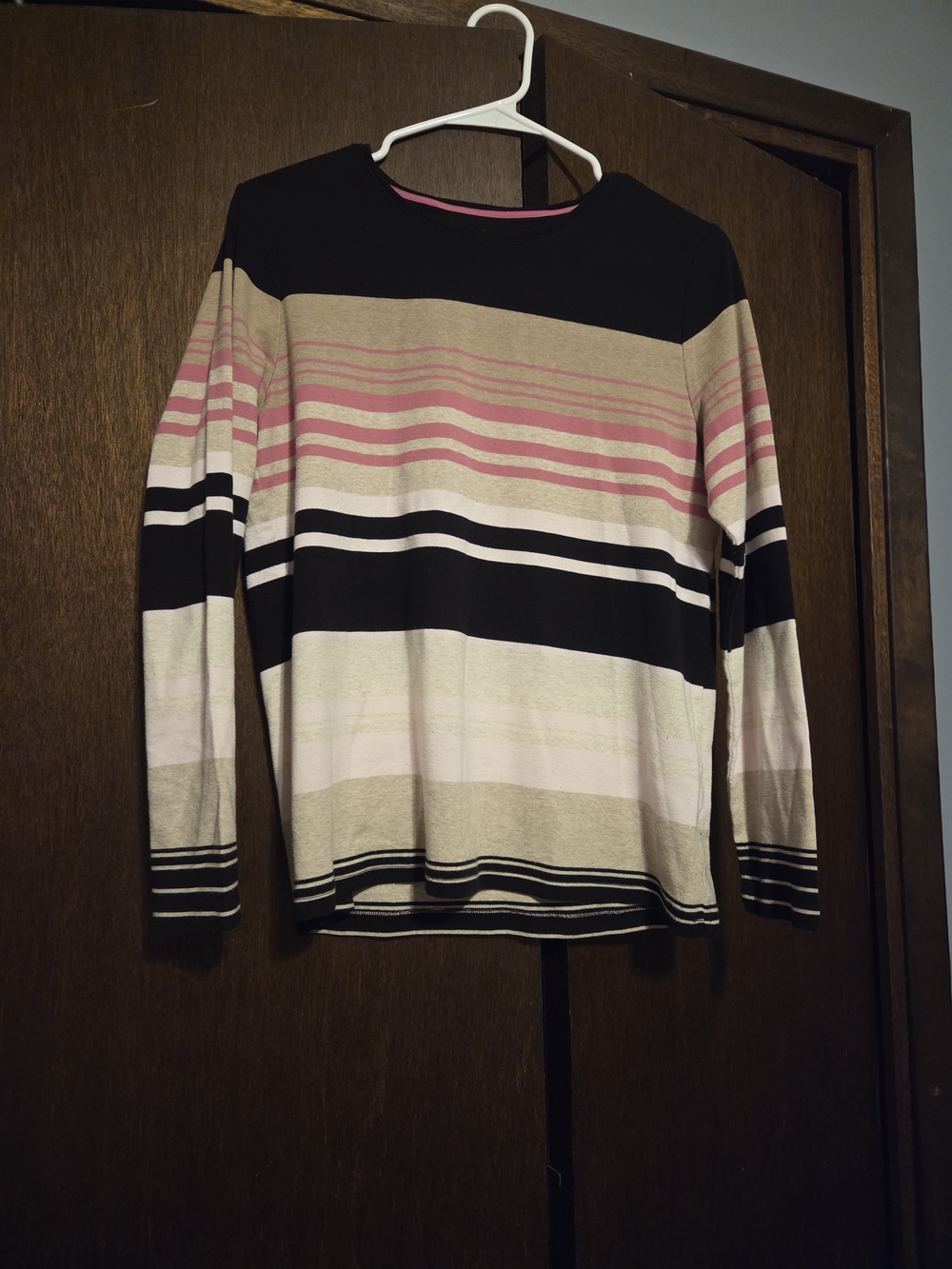 croft & barrow Striped Crewneck Sweater in Pink, Black & Cream